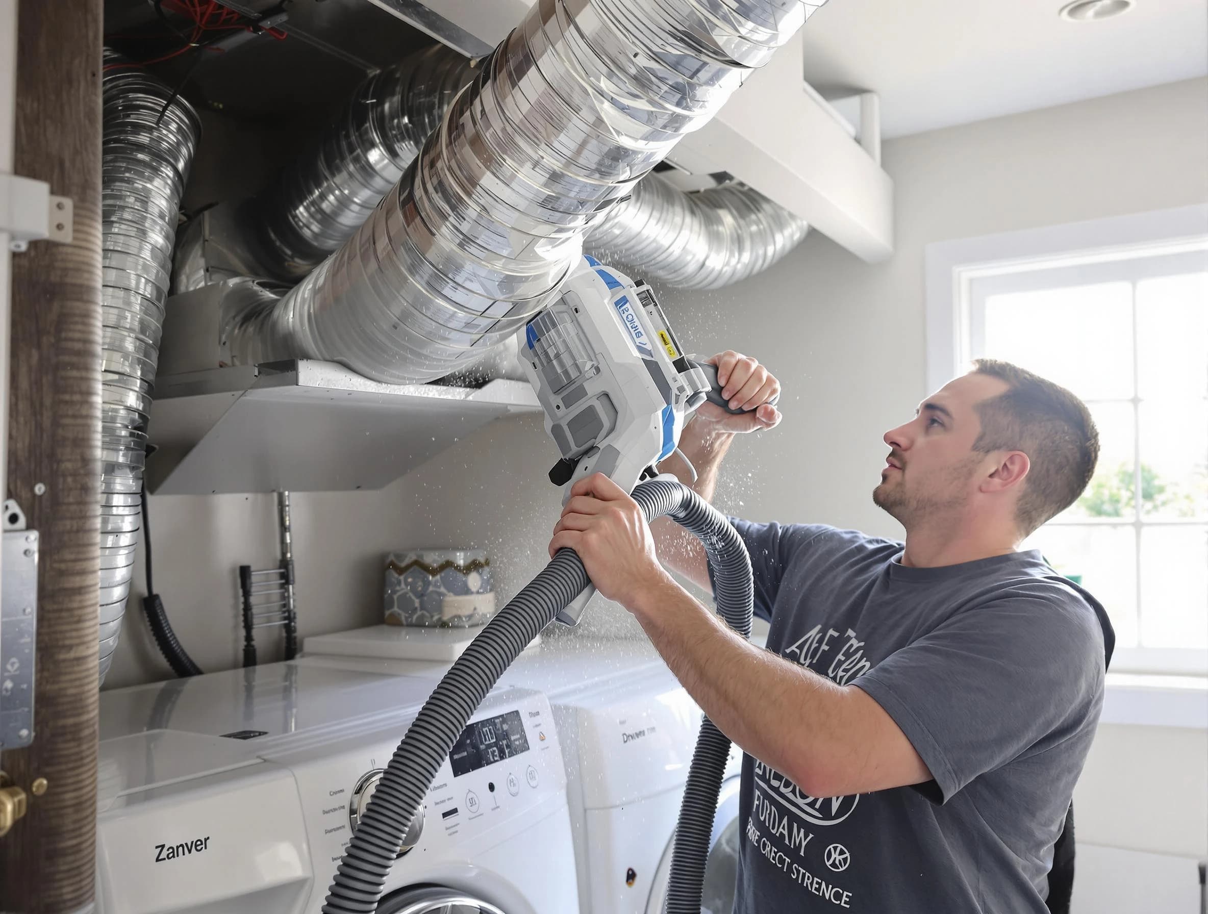 Greenwood Village Dryer Vent Cleaning specialist cleaning deep within a dryer vent duct system in Greenwood Village